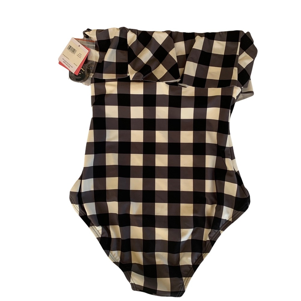 Kate Spade Ruffle Plaid Bandeau Underwire One Piece Swimsuit Size Small - Picture 6 of 12
